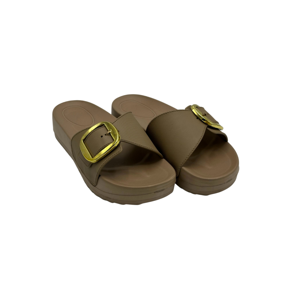  Kadın Düz Terlik Siyah Altın Toka Günlük Giyim