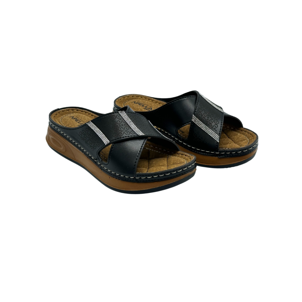 Günlük Kadın Terlik Çapraz Bantlı Taş Detaylı Terlik Siyah