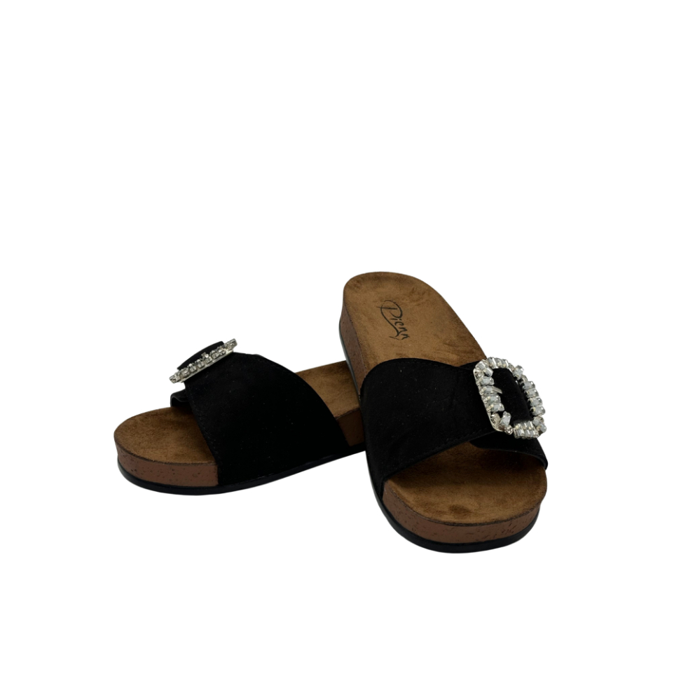 Tek Tokalı Kadife Desenli Ortopedik Kadın Siyah Terlik 