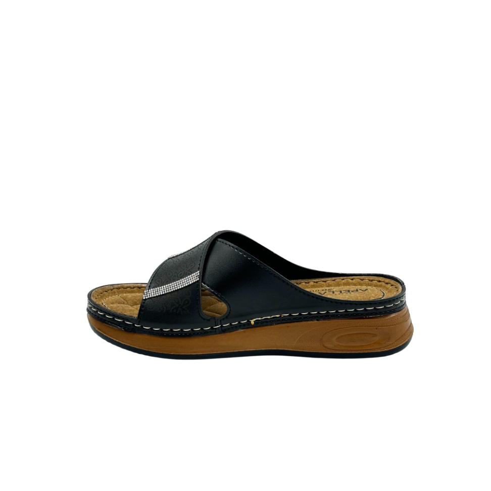 Günlük Kadın Terlik Çapraz Bantlı Taş Detaylı Terlik Siyah