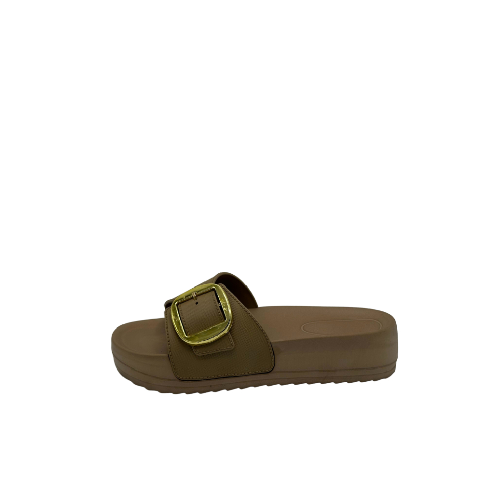  Kadın Düz Terlik Siyah Altın Toka Günlük Giyim